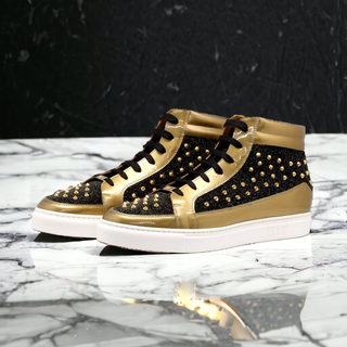 Mister Otaza 40466 Men's Shoes Black & Gold Patent Leather High-Top Sneakers (MIS1142)-AmbrogioShoes