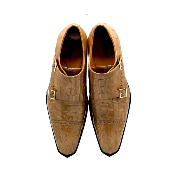 Mister Roni 40418 Men's Shoes Camel Calf-Skin Leather Monk-Straps Loafers (MIS1147)-AmbrogioShoes