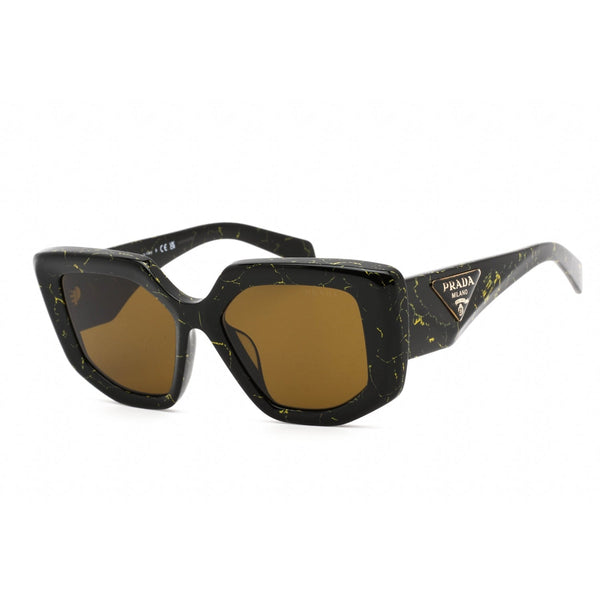 Prada 0PR 14ZSF Sunglasses Black Yellow Marble / Dark Brown-AmbrogioShoes