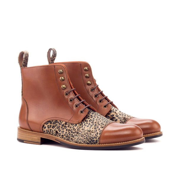 Ambrogio 3354 Bespoke Custom Women's Shoes Beige & Brown Fabric / Calf-Skin Leather Brogue Boots (AMBW1046)-AmbrogioShoes