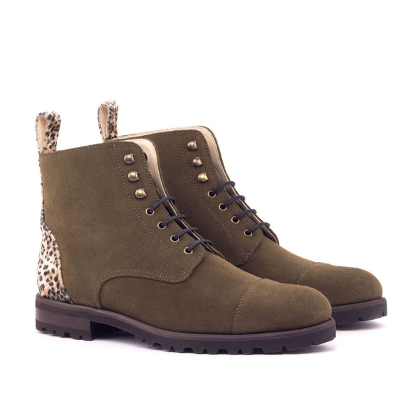 Ambrogio 3123 Bespoke Custom Women's Shoes Beige & Khaki Fabric / Suede Leather Brogue Boots (AMBW1045)-AmbrogioShoes