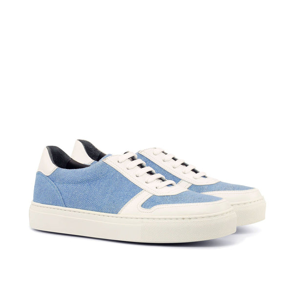 Ambrogio 4226 Bespoke Custom Women's Shoes White & Blue Linen / Suede Leather Casual Sneakers (AMBW1007)-AmbrogioShoes