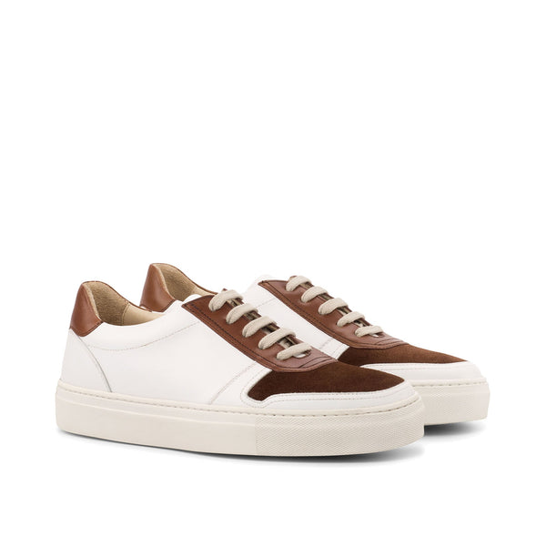 Ambrogio 4285 Bespoke Custom Women's Shoes White & Brown Suede / Suede Leather Casual Sneakers (AMBW1011)-AmbrogioShoes