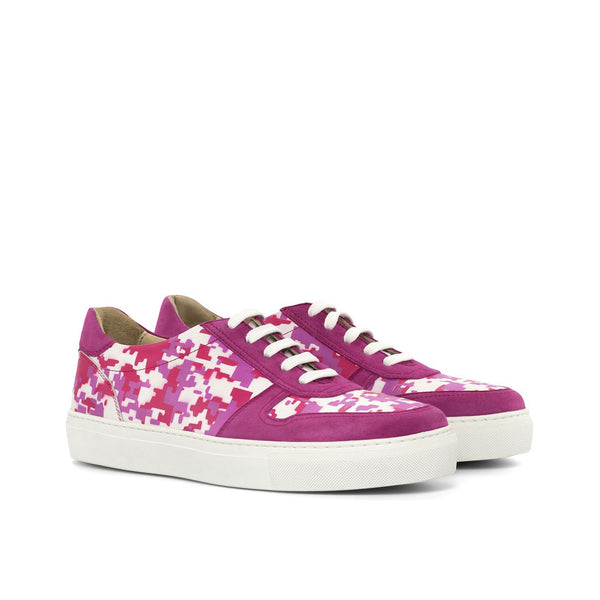 Ambrogio 4388 Bespoke Custom Women's Shoes White & Fuschia (Pink / Purple) Suede / Calf-Skin Leather Trainer Sneakers (AMBW1074)-AmbrogioShoes
