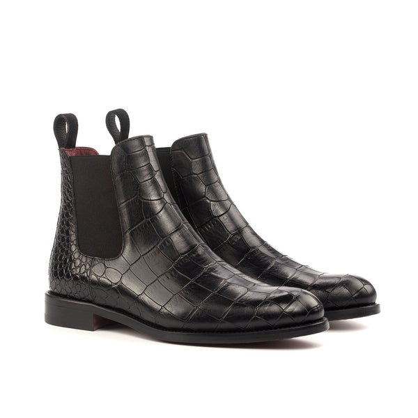 Ambrogio Bespoke Custom Women's Shoes Black Crocodile Print / Suede Leather Chelsea Boots (AMBW1096)-AmbrogioShoes