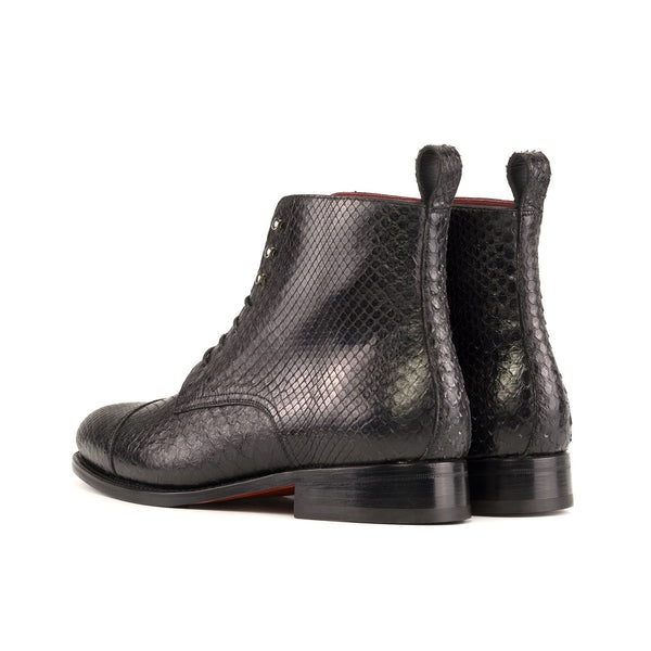 Ambrogio Bespoke Men's Shoes Black Exotic Python Jumper Boots (AMB2426)-AmbrogioShoes