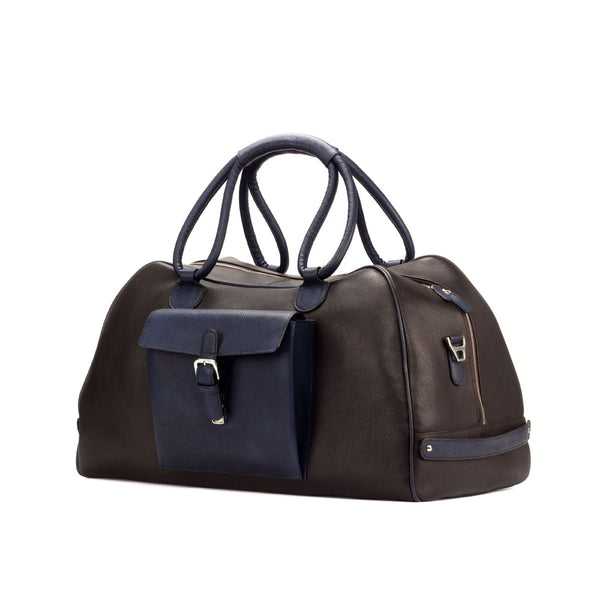 Ambrogio 2841 Men's Bag Brown & Navy Full Grain Leather Travel Duffle Bag (AMBH1010)-AmbrogioShoes