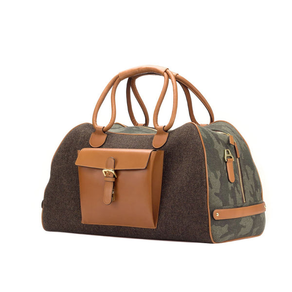 Ambrogio 2839 Men's Bag Gray, Black & Green Fabric / Calf-Skin Leather Travel Duffle Bag (AMBH1013)-AmbrogioShoes