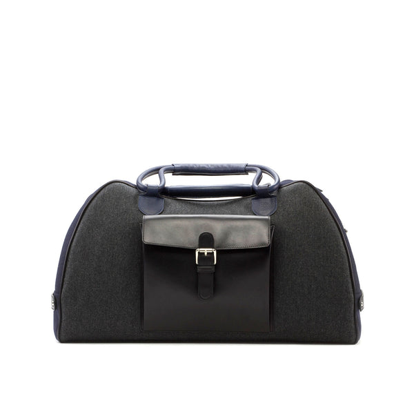 Ambrogio 3605 Men's Bag Gray, Navy & Black Fabric / Full Grain / Calf-Skin Leather Travel Duffle Bag (AMBH1018)-AmbrogioShoes