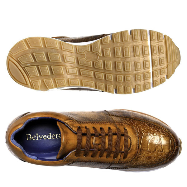 Belvedere E02 Todd Men's Shoes Antique Brandy Exotic Genuine Ostrich Casual Sneakers (BV2956)-AmbrogioShoes