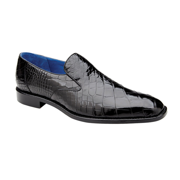 Belvedere Genova R53 Men's Designer Shoes Black Exotic Alligator Slip-On Loafers (BV3099)-AmbrogioShoes