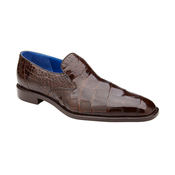 Belvedere Genova R53 Men's Designer Shoes Brown Exotic Alligator Slip-On Loafers (BV3100)-AmbrogioShoes