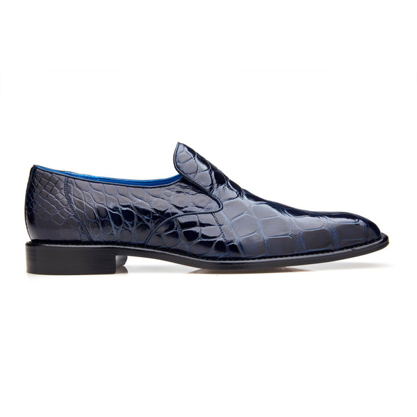 Belvedere Genova R53 Men's Designer Shoes Navy Exotic Alligator Slip-On Loafers (BV3102)-AmbrogioShoes