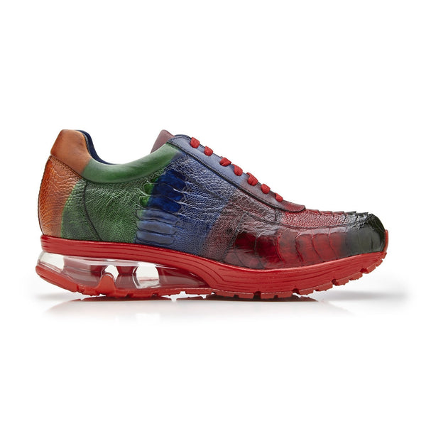 Belvedere E16 George Men's Shoes Multi Color Exotic Ostrich Leg Sneakers (BV3023)-AmbrogioShoes