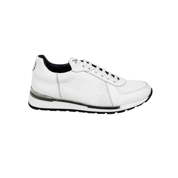 Duca Aurelia Men's Shoes White Calf-Skin Anaconda Print Leather Casual Sneakers (D1108)-AmbrogioShoes