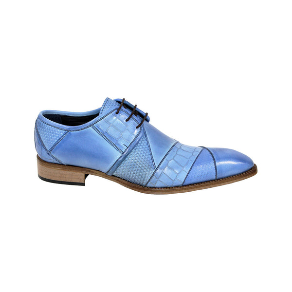 Duca Imperio Men's Shoes Light Blue Calf-Skin Leather/Calf Print Oxfords (D1112)-AmbrogioShoes