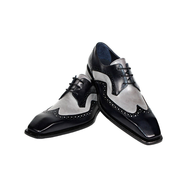 Duca Saranno Men's Shoes Black/Light Grey Calf-Skin Leather Oxfords (D1113)-AmbrogioShoes