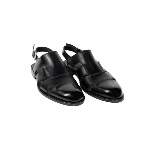 Emilio Franco Catania Men's Shoes Black Calf-Skin Leather Sandals Sandals (EF1150)-AmbrogioShoes