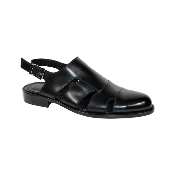 Emilio Franco Catania Men's Shoes Black Calf-Skin Leather Sandals Sandals (EF1150)-AmbrogioShoes