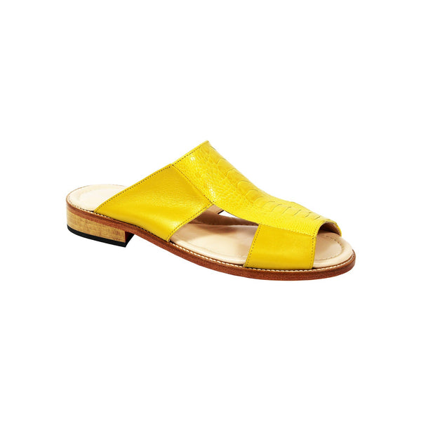Fennix FX124 Men's Shoes Yellow Calf/Ostrich Exotic Sandals (FX1084)-AmbrogioShoes