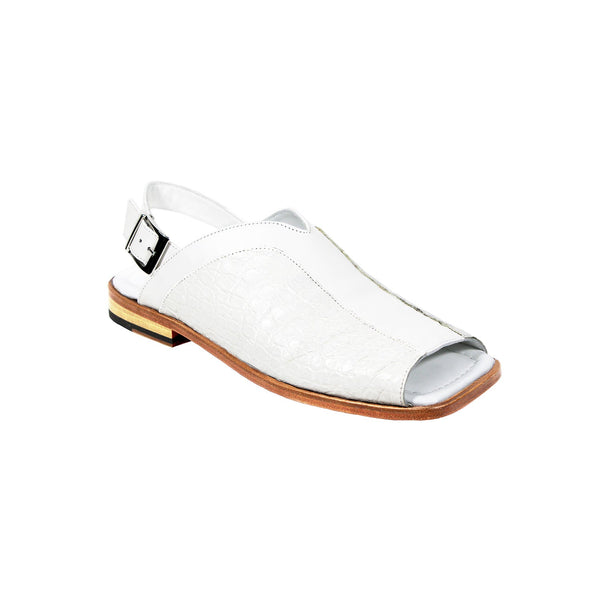 Fennix FX126 Men's Shoes White Alligator/Calf Exotic Sandals (FX1089)-AmbrogioShoes
