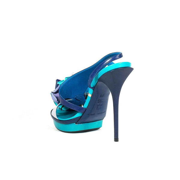 Gianmarco Lorenzi Women's Shoes Blue & Turquoise Calf-Skin Leather Platform Sandals (GM100)-AmbrogioShoes