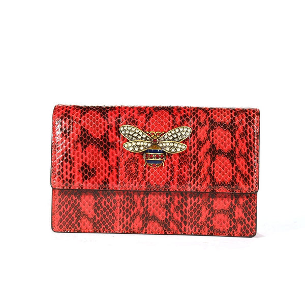 Gucci 476079 2134 Bee Women's Red Exotic Snake Skin Shoulder Bag (GG2067)-AmbrogioShoes