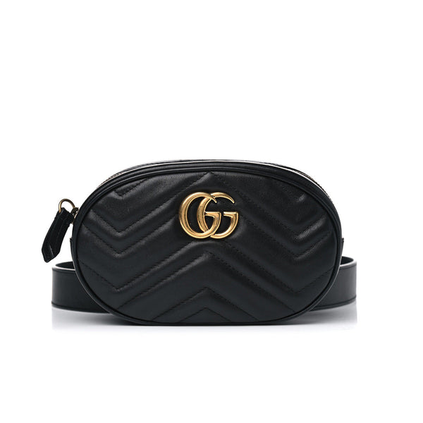 Gucci 476434 DSVRT 1000 Marmont 2.0 Women's Black Matelasse Leather Belt Bag (GG2071)-AmbrogioShoes
