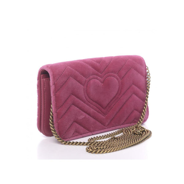 Gucci 488426 2149 Women's Raspberry Pink Velvet Mini Clutch Bag (GG2065)-AmbrogioShoes