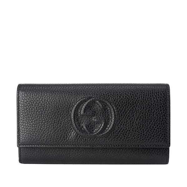Gucci 598206 A7M0G 1000 Soho Women's Black Calf-Skin Leather Flap-Closure Wallets (GGWW3608)-AmbrogioShoes