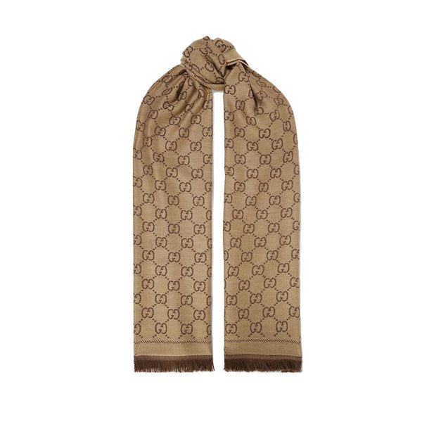 Gucci GG Jaucquard Pattern Knitted Scarf In Chocolate 180 cm (GGSM1507)-AmbrogioShoes