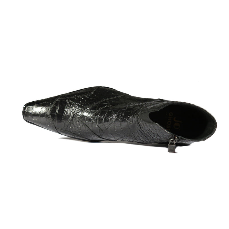 Jo Ghost 2030 Men's Shoes Black Crocodile Print / Calf-Skin Leather Ankle Boots (JG5308)-AmbrogioShoes