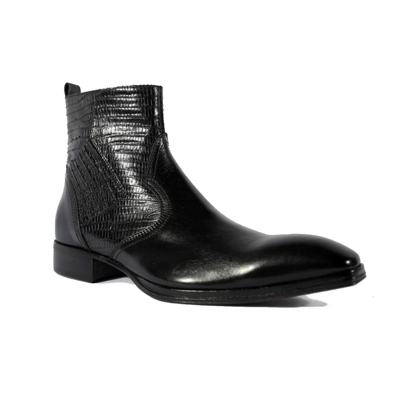Jo Ghost 2128 Men's Shoes Black Lizard Print / Calf-Skin Leather Ankle Boots (JG5319)-AmbrogioShoes