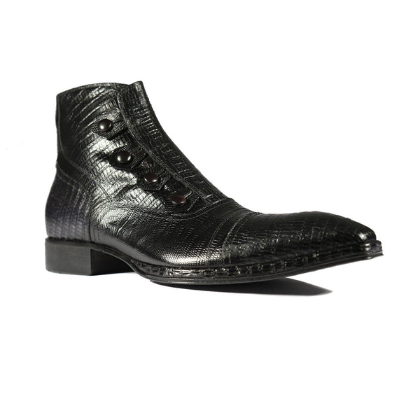 Jo Ghost 2379 Men's Shoes Black Lizard Print / Calf-Skin Leather Ankle Boots (JG5307)-AmbrogioShoes