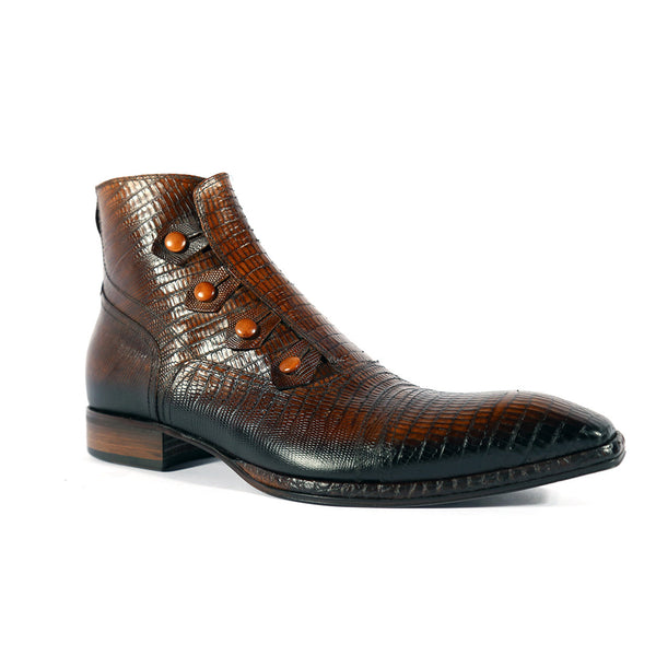 Jo Ghost 2379 Men's Shoes Brown Lizard Print / Calf-Skin Leather Boots (JG5314)-AmbrogioShoes