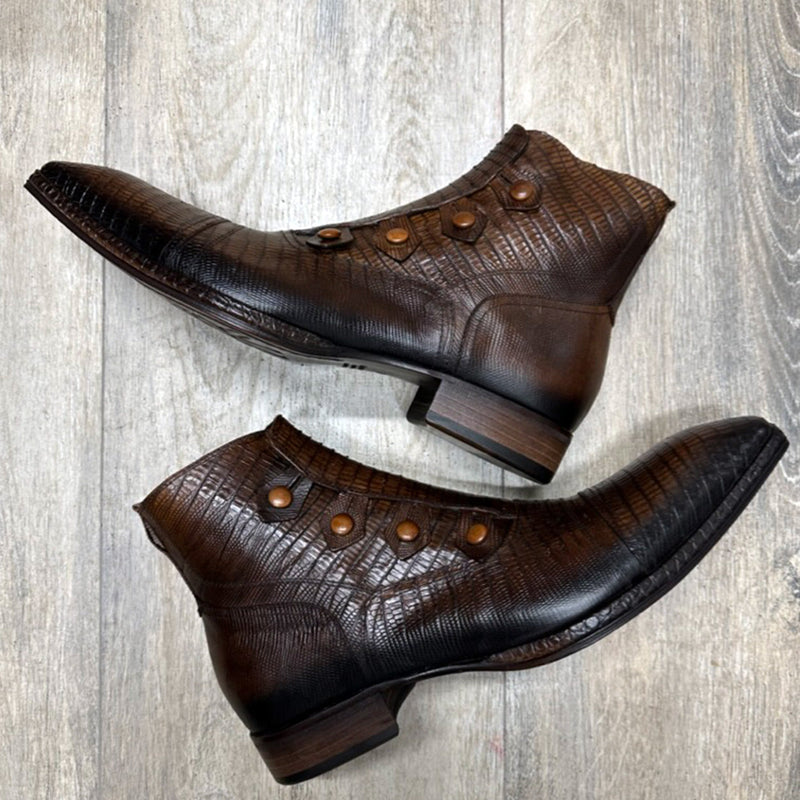 Jo Ghost 2379 Men's Shoes Brown Lizard Print / Calf-Skin Leather Boots (JG5314)-AmbrogioShoes