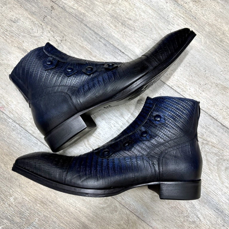 Jo Ghost 2379 Men's Shoes Navy Lizard Print / Calf-Skin Leather Boots (JG5313)-AmbrogioShoes