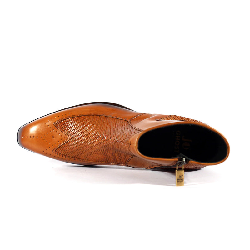 Jo Ghost 2516 Men's Shoes Cognac Laser Cut / Calf-Skin Leather Wingtip Ankle Boots (JG5315)-AmbrogioShoes