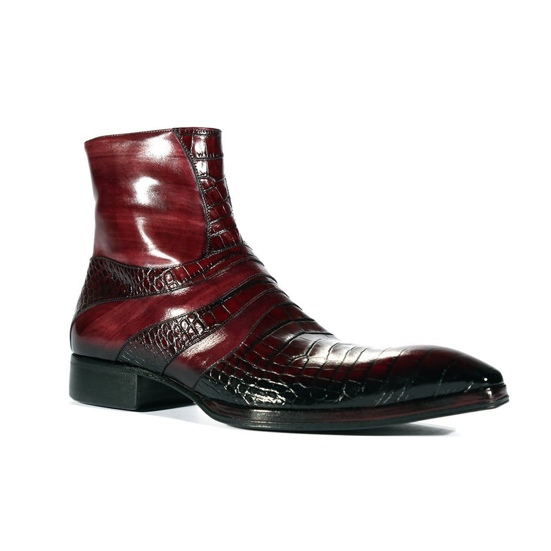 Jo Ghost 2727 BIS Men's Shoes Burgundy Crocodile Print / Buffalo Leather Ankle Boots (JG5302)-AmbrogioShoes