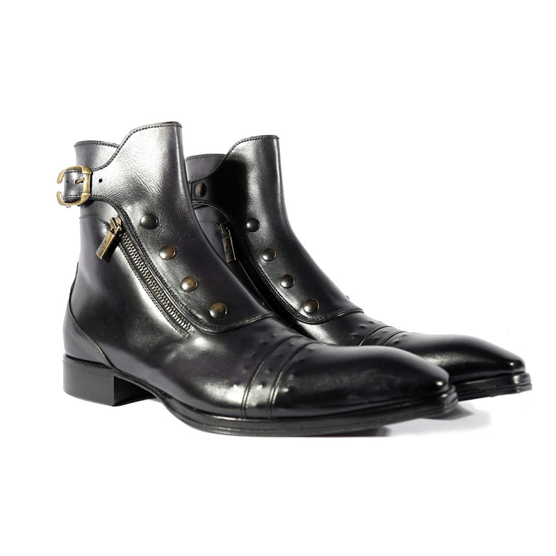 Jo Ghost 3206 Men's Shoes Black Calf-Skin Leather Buckle Boots (JG5318)-AmbrogioShoes