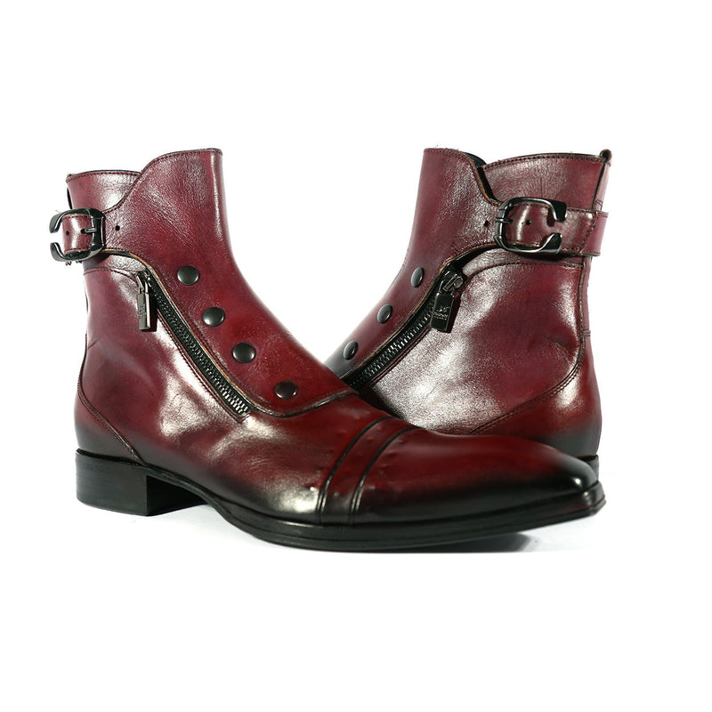 Jo Ghost 3206 Men's Shoes Plum Calf-Skin Leather Buckle Boots (JG5317)-AmbrogioShoes