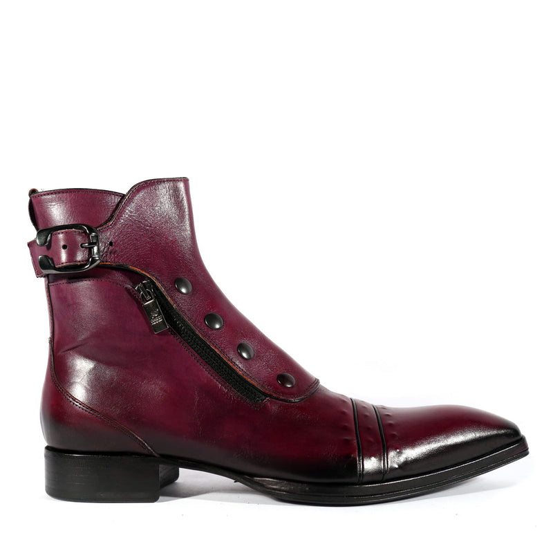 Jo Ghost 3206 Men's Shoes Plum Calf-Skin Leather Buckle Boots (JG5317)-AmbrogioShoes
