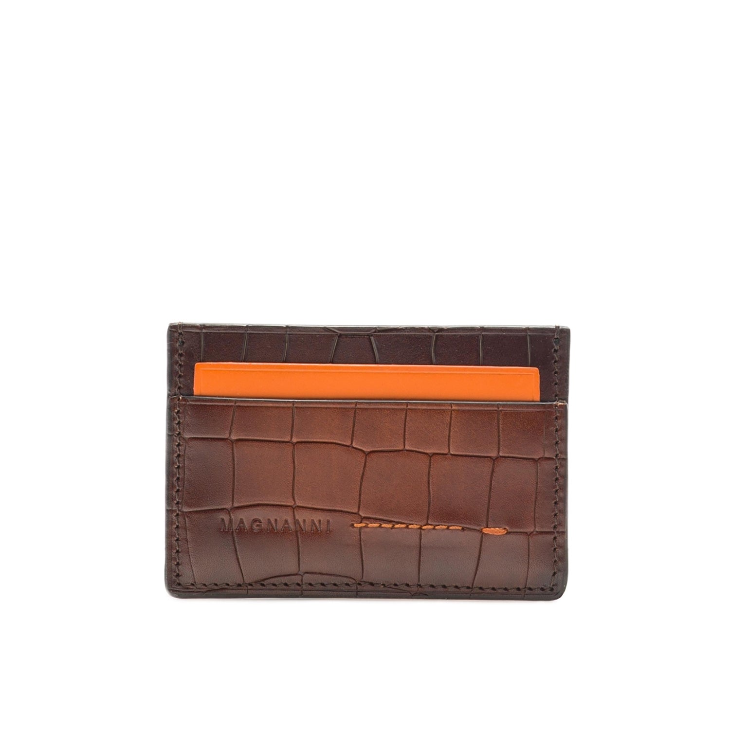 Magnanni 1283 Men's Cognac Alligator Print Leather Card Holder Wallet  (MAW1010)