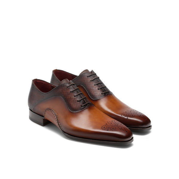 Magnanni 20120 Sanchez II Men's Shoes Two-Tone Brown Grabado Print / Calf-Skin Leather Oxfords (MAGS1004)-AmbrogioShoes