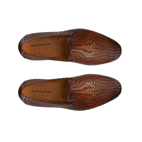 Magnanni 22702 Herrera Men's Shoes Brown Woven Leather Slip-On Loafers (MAG1009)-AmbrogioShoes