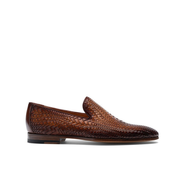 Magnanni 22702 Herrera Men's Shoes Brown Woven Leather Slip-On Loafers (MAG1009)-AmbrogioShoes