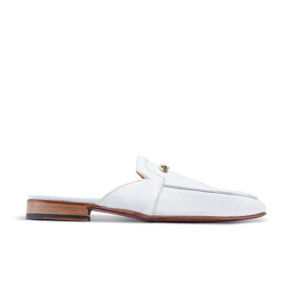 Mauri 4981 Men's Shoes White Exotic Ostrich Leg Slip-On Mules (MA5413)-AmbrogioShoes