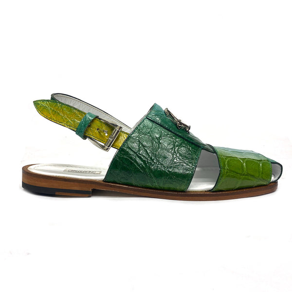 Mauri 5126 Men's Shoes Turquoise & Two-Tone Green Exotic Alligator Slip-On Sandals (MAS5507)-AmbrogioShoes