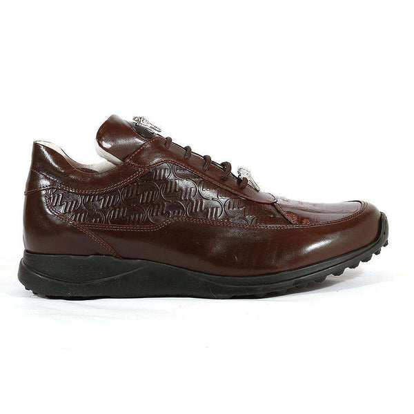 Mauri Shoes 8900/2 Italian Mens Shoes King Nappa Embossed / Croco Dark Brown Sneakers (MA1113)-AmbrogioShoes