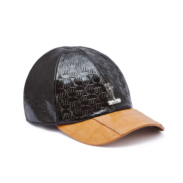 Mauri H65 Men's Black & Brown Exotic Caiman Crocodile / Patent Leather Hat (MAH1002)-AmbrogioShoes